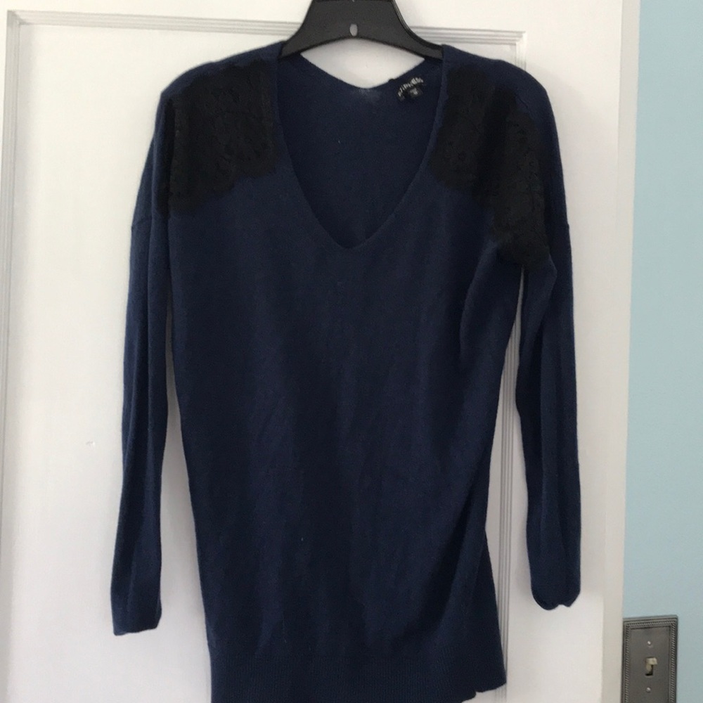 Express navy sweater with black lace
